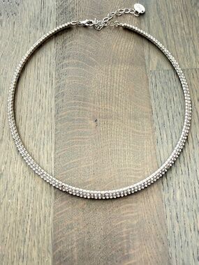 Faux Diamond Rhinestone Choker Necklace | Silver Tone Statement Jewelry